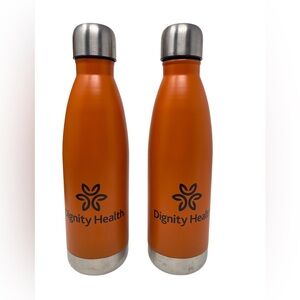 Pair Of Orange 16 OZ Stainless Steel Water Bottles Metal Vacuum Insulated Flask